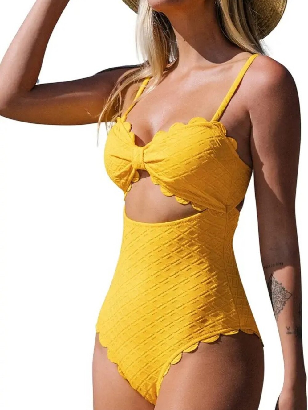 Cupshe Textured Yellow One-Piece Cutout Swimsuit